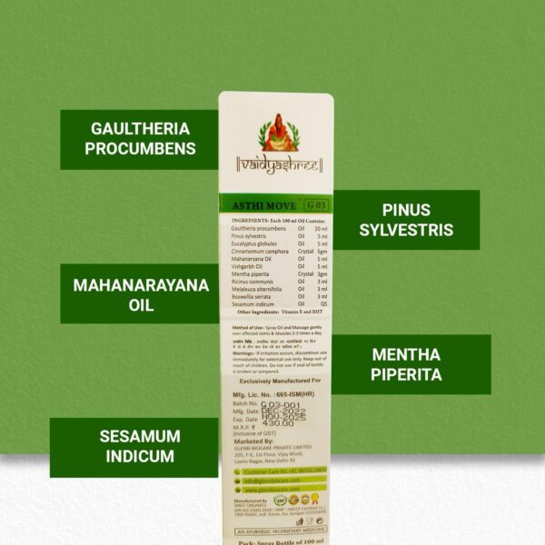 Main ingredients used in the making of Asthi Move oil